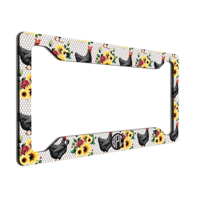 Monogram License Plate Frame Chicken SunFlower