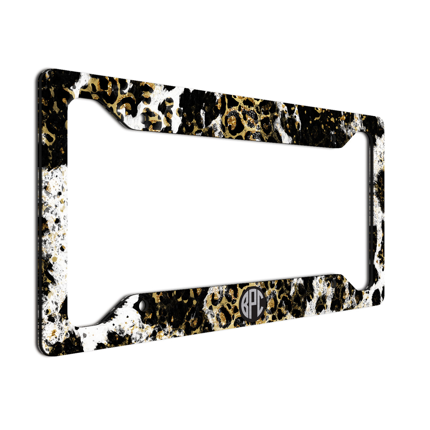 Monogram License Plate Frame Cow Leopard