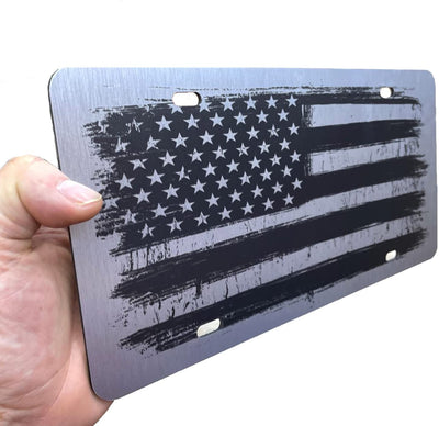 American Flag License Plate Brush Distressed Grunge
