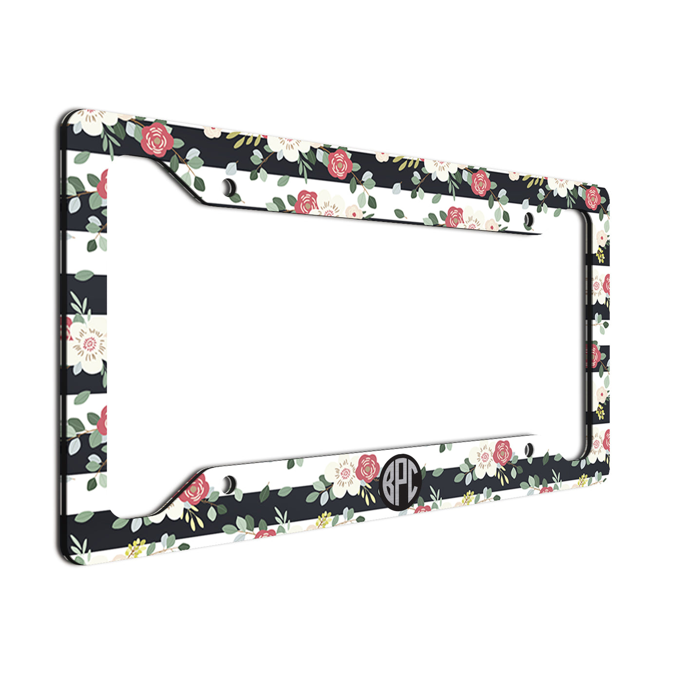 Monogram License Plate Frame Floral Paper