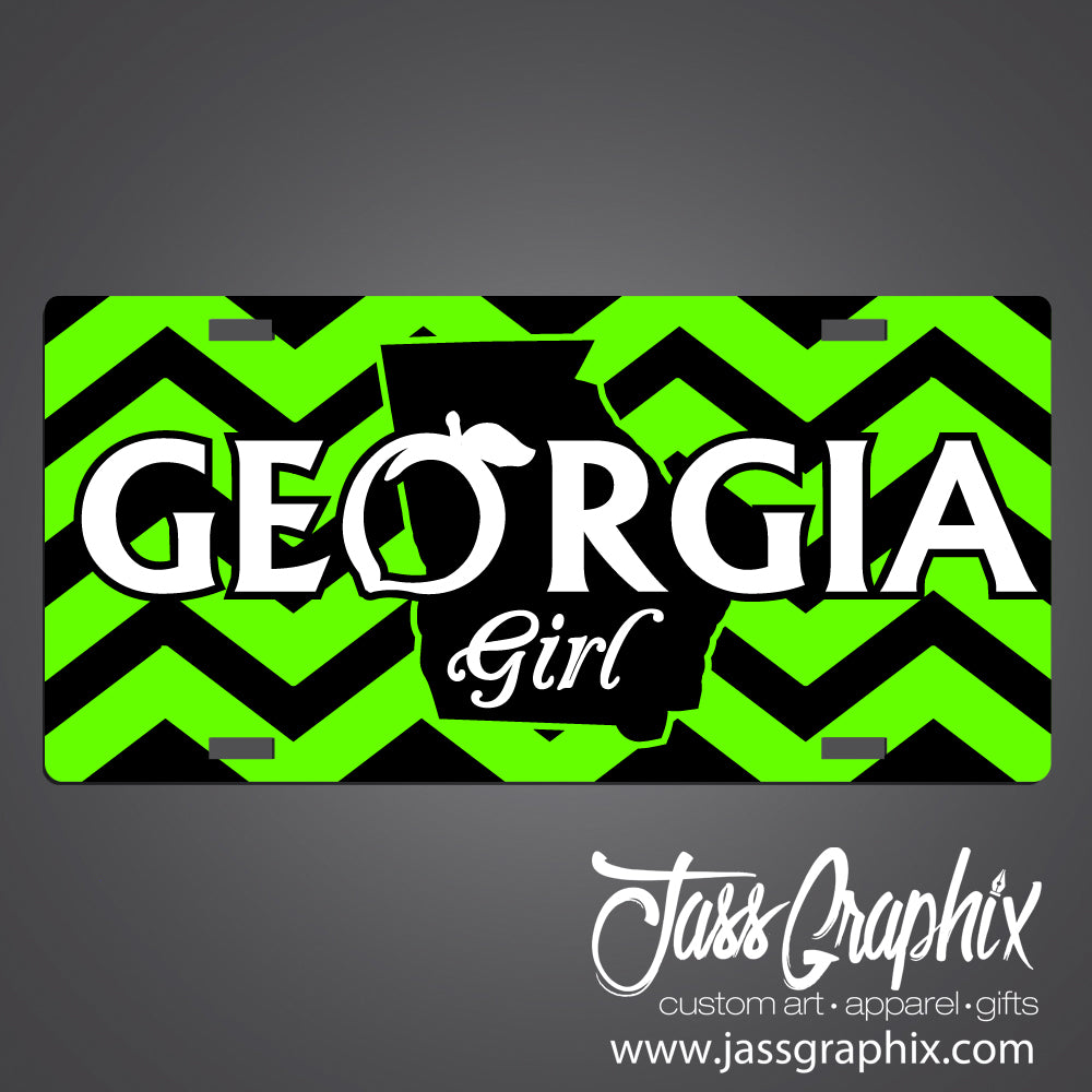 georgia-girl-license-plates-lime-chevron-peach