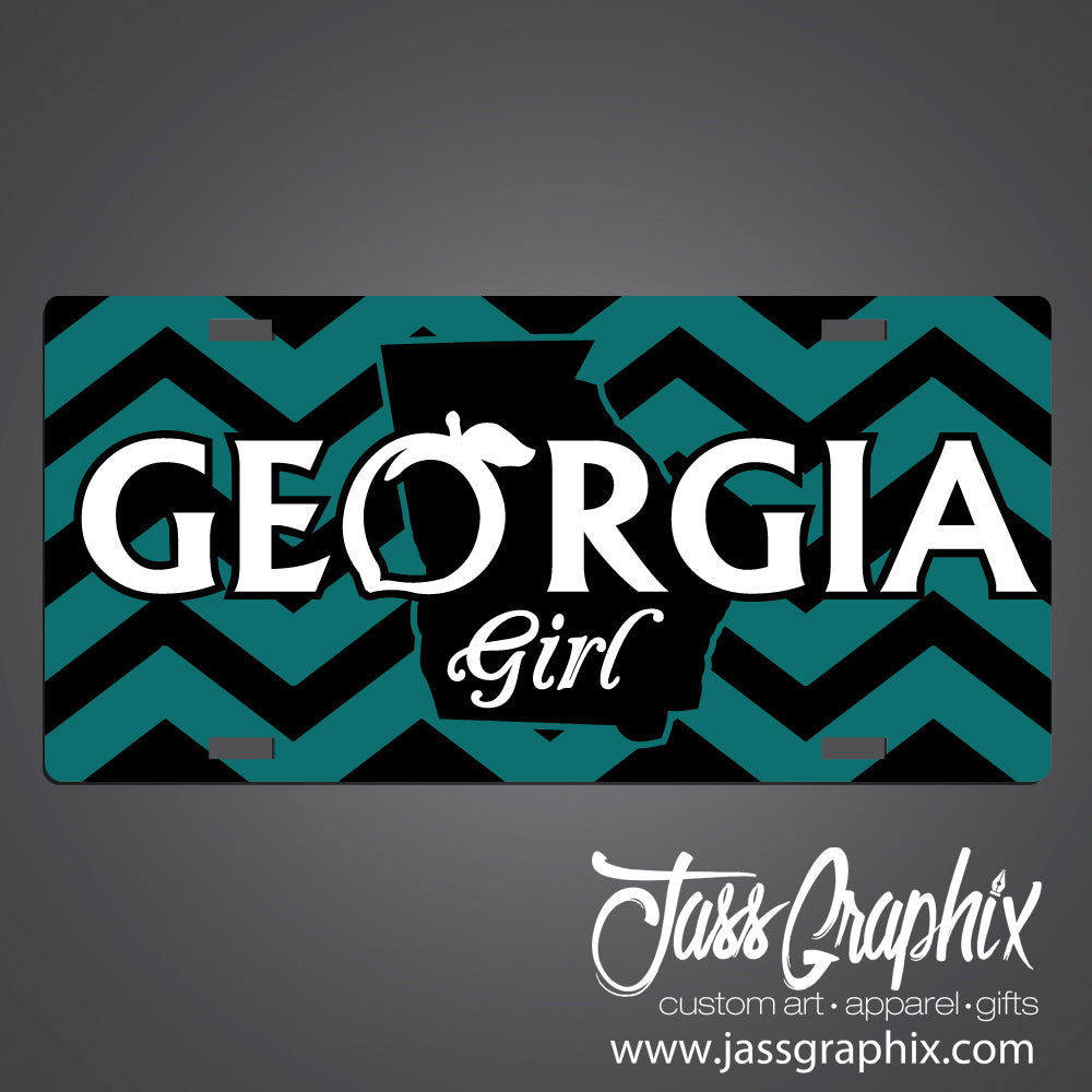 georgia-girl-license-plates-with-chevron-peach-teal