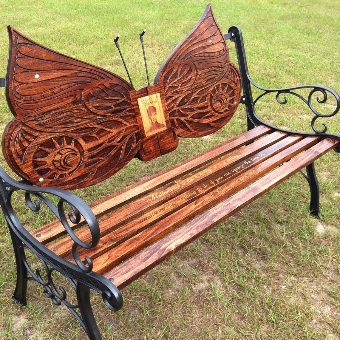 Custom Wooden Butterfly Bench In Memory Of Personalized with Quote of Choice Choice of photo options Garden Decor Lawn Decor Memorial