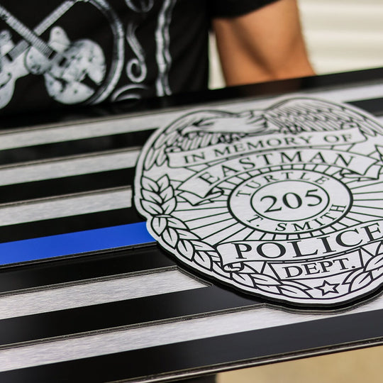 License Plate Emblem Thin Blue Line Police Flag - Bolt-On, Black, Made ...
