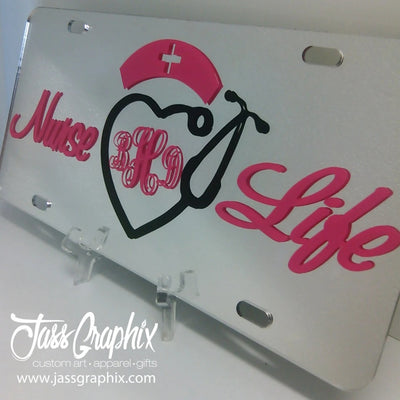 Monogram Nurse Car Tag Pink
