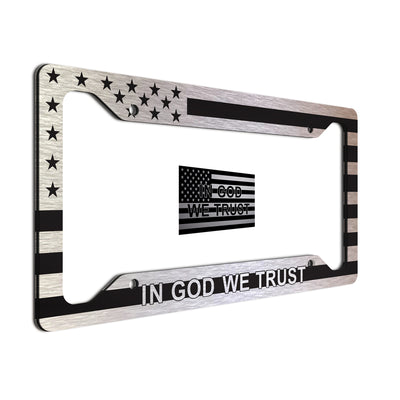 License Plate Frame American Flag Brushed Aluminum Car Tag Frame