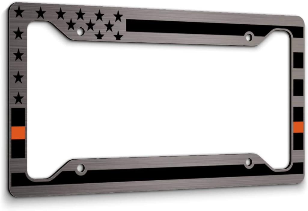 American Flag License Plate Frame Orange Line