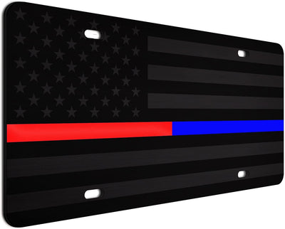 American Flag License Plate Ghost Half Red Half Blue Line