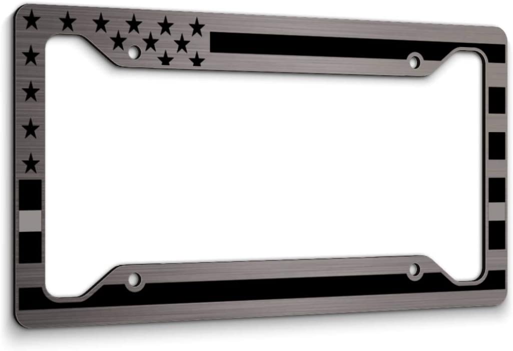 American Flag License Plate Frame Silver Line