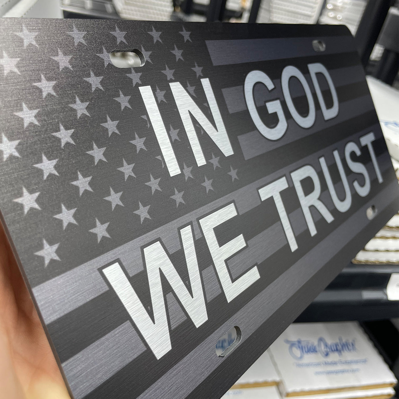 American Flag License Plate on 1/8" Ghost Aluminum Composite Heavy Duty Tactical Patriot USA Car Tag