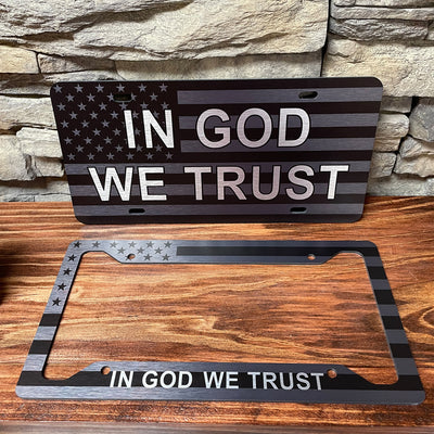 American Flag In God We Trust Tag and Frame Combo 