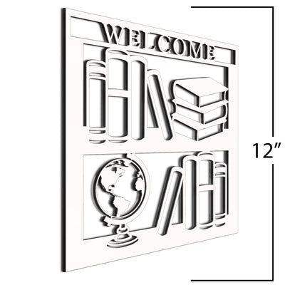 Welcome BookShelf White Sign 12 Inches