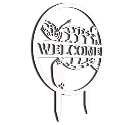 Welcome White Garden Sign Turtle 