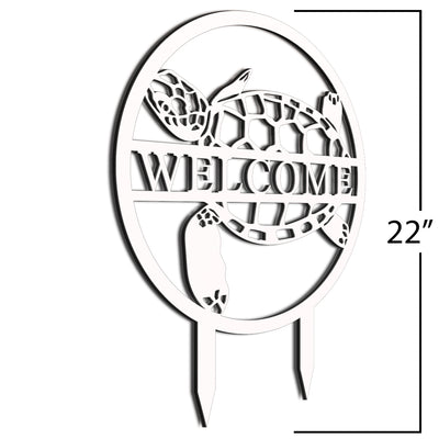 22" Welcome White Garden Sign Turtle 